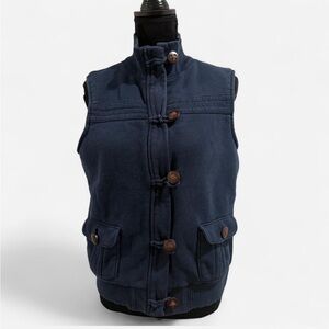 Vintage Old Navy Sherpa Lined Toggle Vest Navy Blue Y2K Cozy Women Large